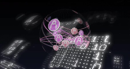 Poster - animation of network of connections with icons over binary coding