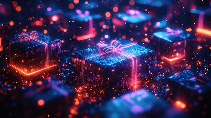 Eye-Catching Cyber Monday Sale Banner Featuring Neon Blue and Purple Glowing Lights for Maximum Attention and Engagement