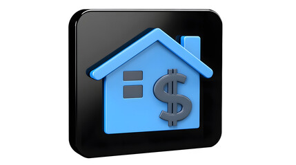 Sticker - Blue House with dollar symbol icon isolated on transparent background. Home and money. Real estate concept. Black square button.