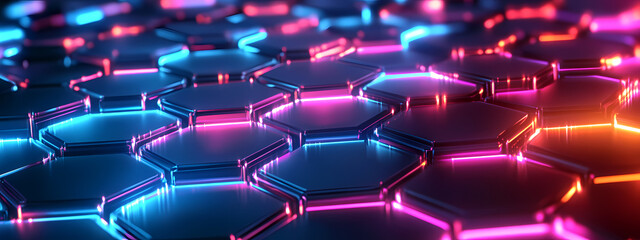 Wall Mural - Abstract Neon Hexagonal Network