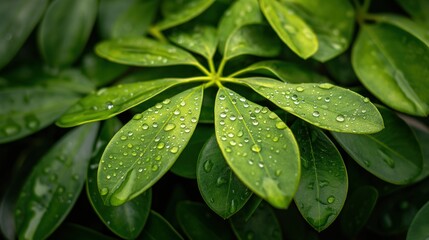 Wall Mural - Close-Up of Dewy Leaves