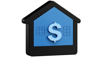 Sticker - Blue House with dollar symbol icon isolated on transparent background. Home and money. Real estate concept. Black square button.