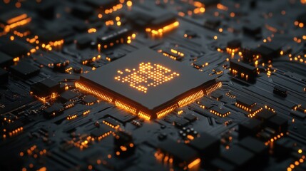 Wall Mural - Close-up of a Circuit Board with a Glowing CPU