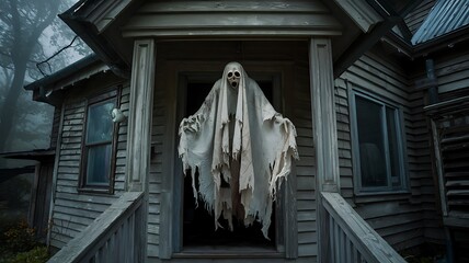 Wall Mural - Ghostly Figure Haunting Abandoned House