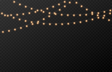 vector christmas garland png. christmas light png. holiday decoration, garland with golden lights, l