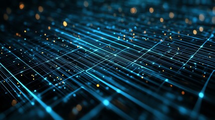 Poster - Abstract Digital Network with Glowing Blue Lines and Orange Dots