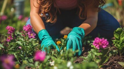 Sticker - Gardening with Love:  A Woman Tending to her Flower Garden