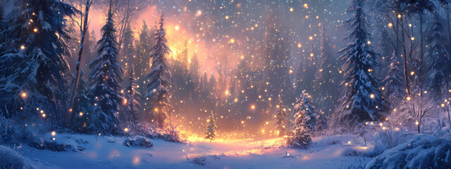 Canvas Print - Enchanted Winter Forest Under the Stars