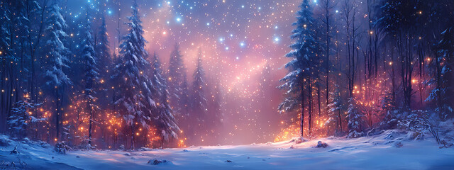 Wall Mural - Enchanted Winter Forest Under the Stars