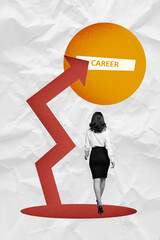 Wall Mural - Collage image artwork of office manager dream career promotion huge arrow grow up isolated on drawing background