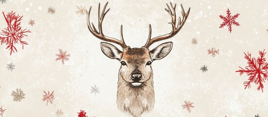 Wall Mural - Christmas card design featuring a deer head motif