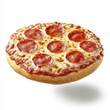 © Saban2 - A pepperoni pizza with melted cheese, floating against a white background.