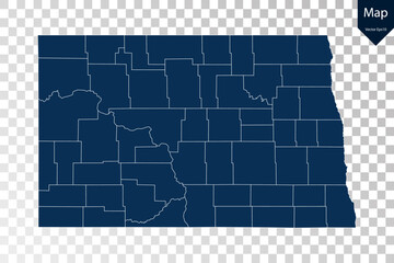 Wall Mural - Transparent - High Detailed Blue Map of North Dakota. Vector eps10.	
