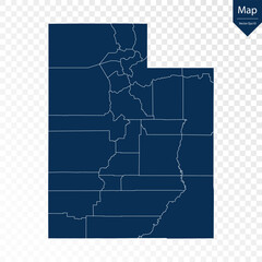 Wall Mural - Transparent - High Detailed Blue Map of Utah. Vector eps10.	
