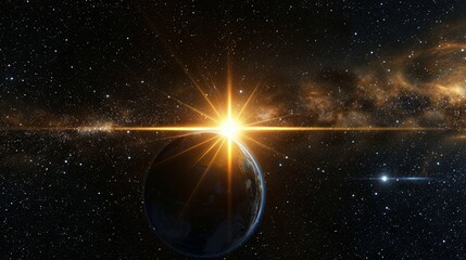 Poster - Cosmic Dawn A Beam Of Light Illuminates a Mysterious Celestial Object in the Depths of Space