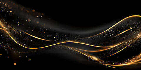 Wall Mural - abstract black wallpaper background with soft golden sparkle line elements