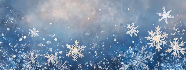 Wall Mural - Snowflakes in a Frozen Winter Sky