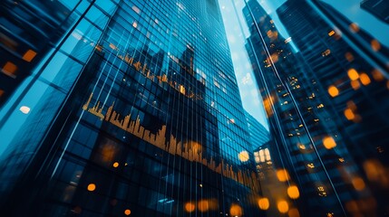 Wall Mural - A city skyline with tall buildings and a blue sky