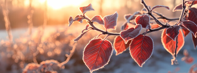 Sticker - Red Leaves with Frost at Dawn