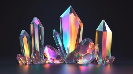 Poster - colorful iridescent crystals shining under dim light create a striking display of natural beauty and
