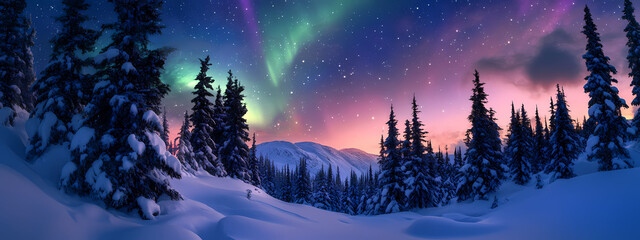 Wall Mural - Starry Night Over Snowy Trees