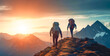 © bborriss - The  man in hiking gear climbing a mountain trail, helping his companion
