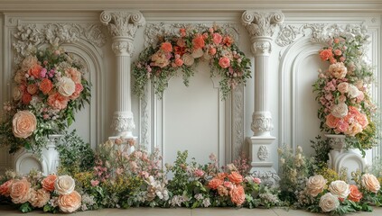 Elegant Floral Backdrop with White Columns