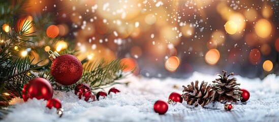 Wall Mural - Christmas backdrop Happy New Year Selective focus on the holiday. with copy space image. Place for adding text or design