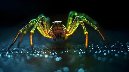 Glowing Spider against dark with light pattern background image