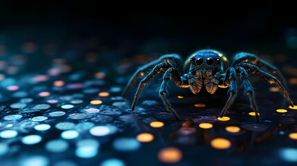 Illuminated spider with dark background and lighting pattern image