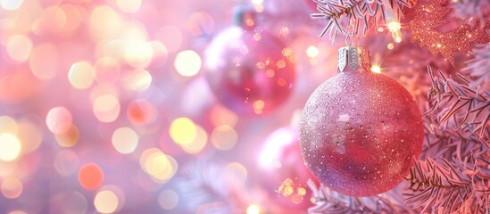 Aufkleber - Christmas abstract pink bokeh background with a light color blur for your design work in the New Year concept. with copy space image. Place for adding text or design