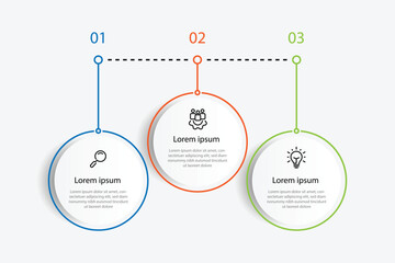 Poster - 3 step process infographic template vector with icons and circle concept can be used for workflow, business information, presentation data and web graphic design 