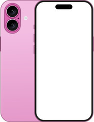Poster - New Phone in pink color - vector mockup on transparent background. Phone mockup in front and back side. Smartphone mockup with blank white screen for design. Vector EPS 10