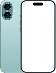 Poster - New Phone in teal color - vector mockup on transparent background. Phone mockup in front and back side. Smartphone mockup with blank white screen for design. Vector EPS 10