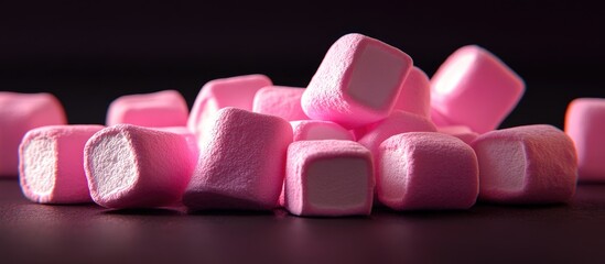 Aufkleber - Pink marshmallows a sweet and delicate treat set against a dark background. with copy space image. Place for adding text or design