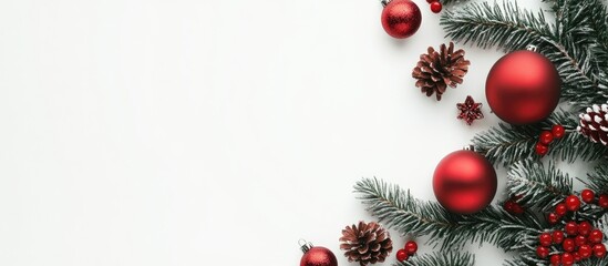 Aufkleber - Christmas holiday items on a white background featuring decorations for the Christmas tree. with copy space image. Place for adding text or design