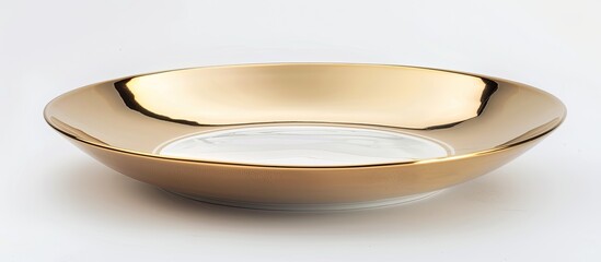 Poster - Empty golden ceramic plate isolated on a white background with a clipping path. with copy space image. Place for adding text or design