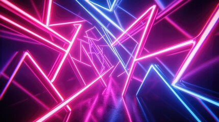 Wall Mural - Neon light trails forming geometric shapes