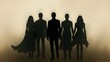 © Mohd - Five formal silhouettes walking forward in a misty environment. Digital art. Teamwork and unity concept