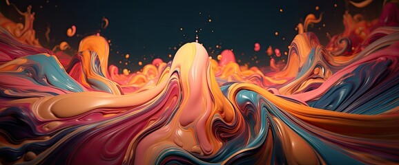 Wall Mural - The abstract artwork of the orange and gold thick liquid in motion. 