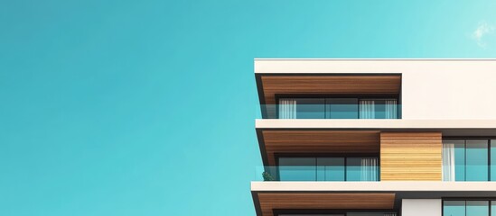 Aufkleber - top of a new modern apartment building facade against a blue sky copy space contemporary residential