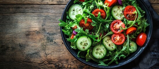 Aufkleber - Bowl of delicious salad on a colored background. with copy space image. Place for adding text or design