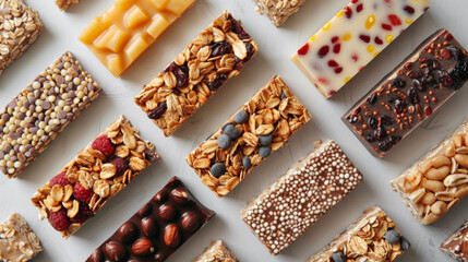 Wall Mural - Set organic oatmeal different bars with nuts and fruits