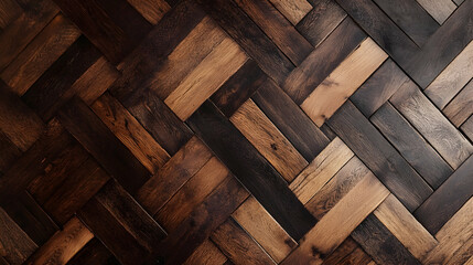 Poster - Sophisticated herringbone pattern parquet wood floor, showcasing traditional craftsmanship in contemporary design illustation