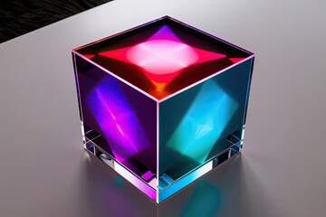 Wall Mural - Stunning 3D Cube Luminous Crystal Boxes with Vibrant Gradient Design on Sleek Surface