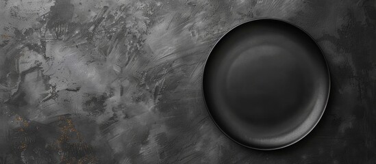 Poster - Empty black square plate on dark slate Top view featuring copy space