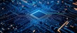 © raja - A close-up view of a glowing blue circuit board with a central processor