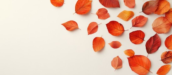 Fototapete - Autumn arrangement Design created with autumn leaves Flat lay top view copy space Fall theme