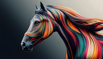 Wall Mural -  A stylized portrait of a horse with colorful, flowing stripes