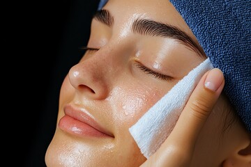 Acne-prone skin being cleansed with a soft cloth, focusing on gentle skincare practices